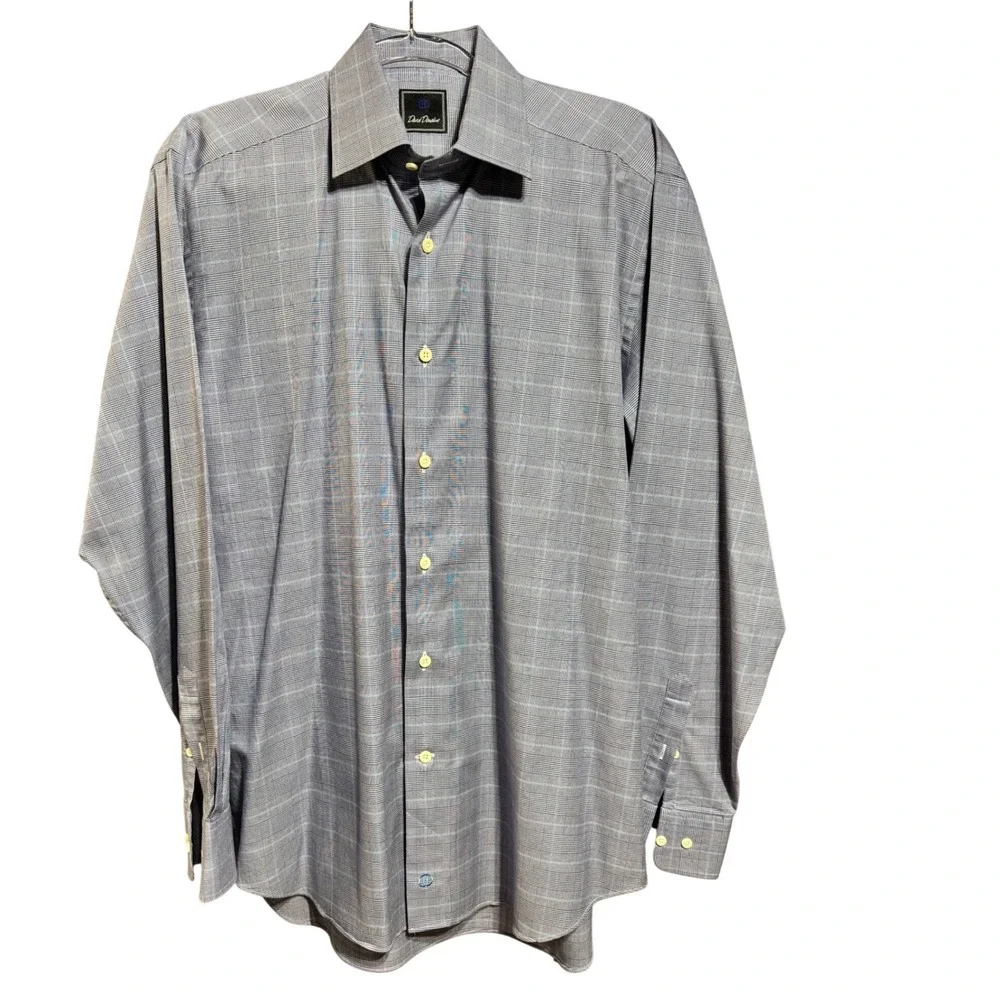 David Donahue Mens 16 34/35 Blue Glen Plaid Cotton Dress Shirt Professional - Picture 1 of 9